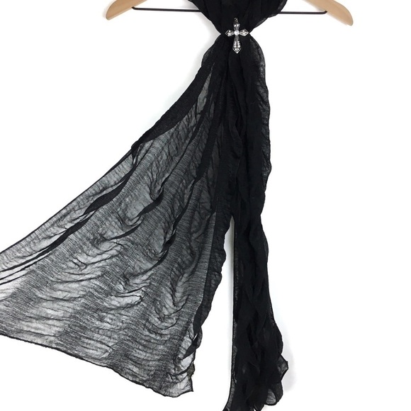 CATO Scarf Cross Slide Charm Metal Stretchy Gauzy Sheer Rhinestones Minimalist - Picture 4 of 9